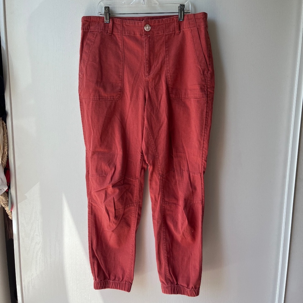 Pink Cinched-Ankle Canvas Pants, LOFT, Size 10